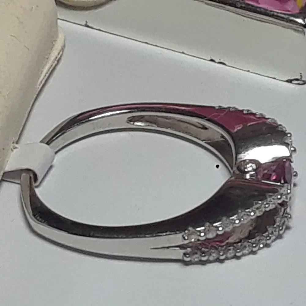 Estate .75ctw Natural Pink Tourmaline & Dia Sideways Modern 14Kt WG S9 Ring18018 - Picture 4 of 6